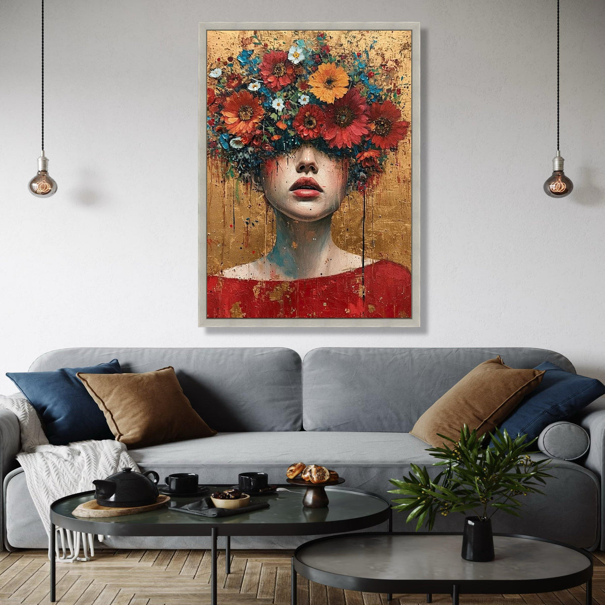 Abstract Floral Head Canvas, Woman Portrait Wall Art, Modern Expressionist Canvas, Colorful Flower Crown Art, Gift Art, Home Decor, Print