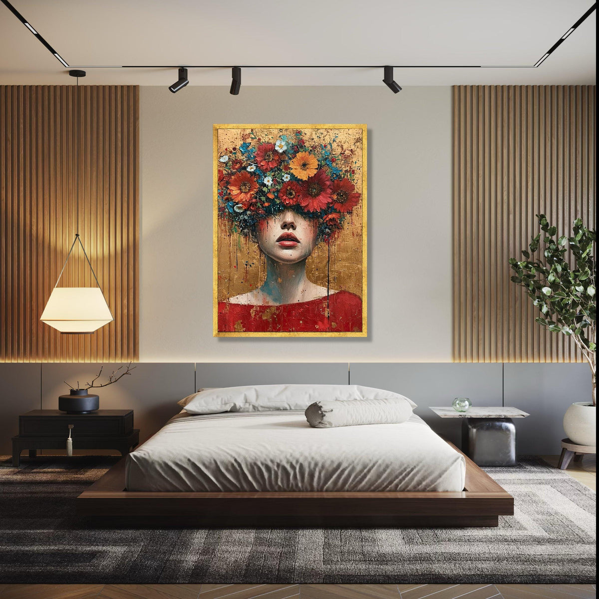 Abstract Floral Head Canvas, Woman Portrait Wall Art, Modern Expressionist Canvas, Colorful Flower Crown Art, Gift Art, Home Decor, Print