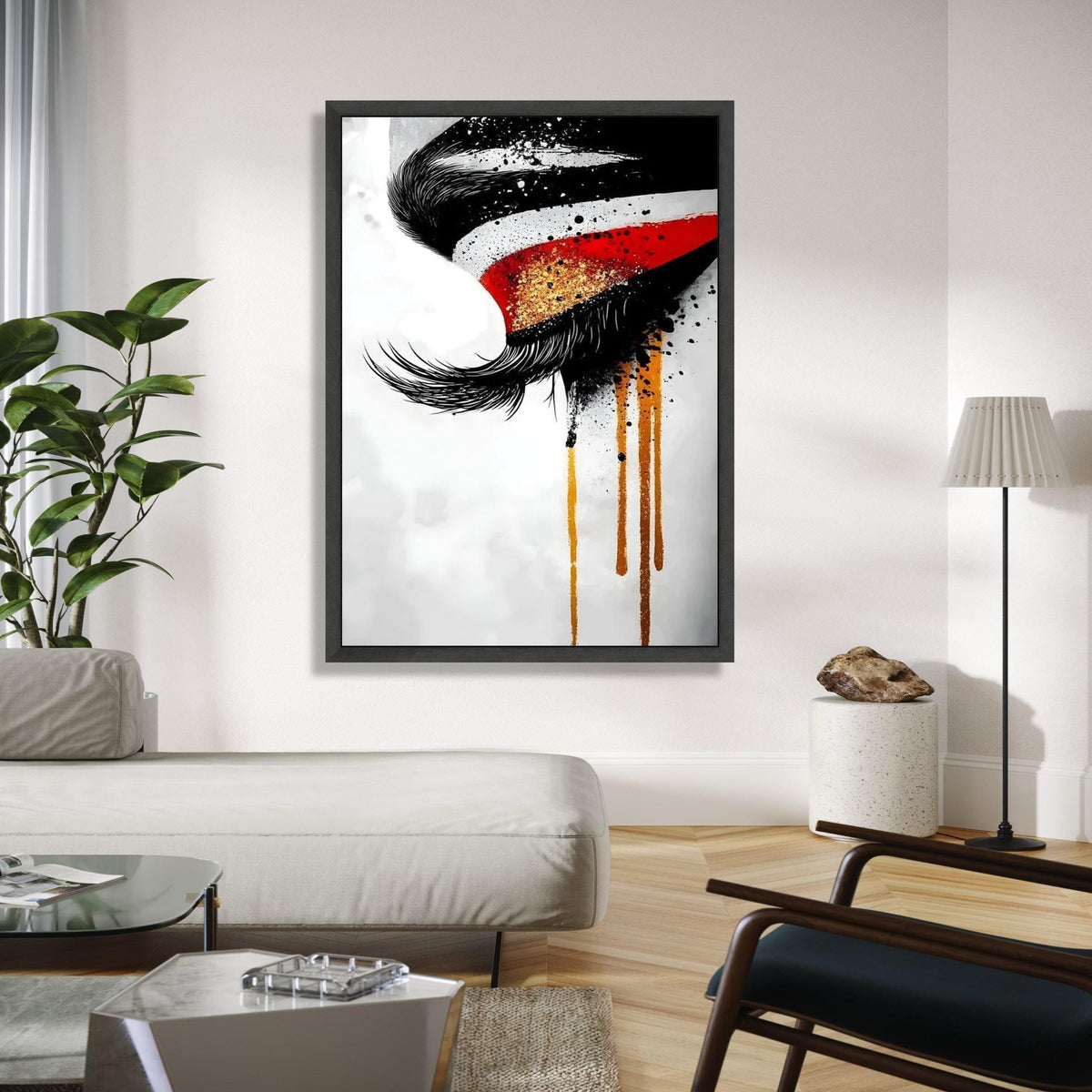 Abstract Eye Canvas Wall Art, Modern Expression Painting, Bold Red and Gold Accents, Contemporary Home Gift Art, Home Decor, Print