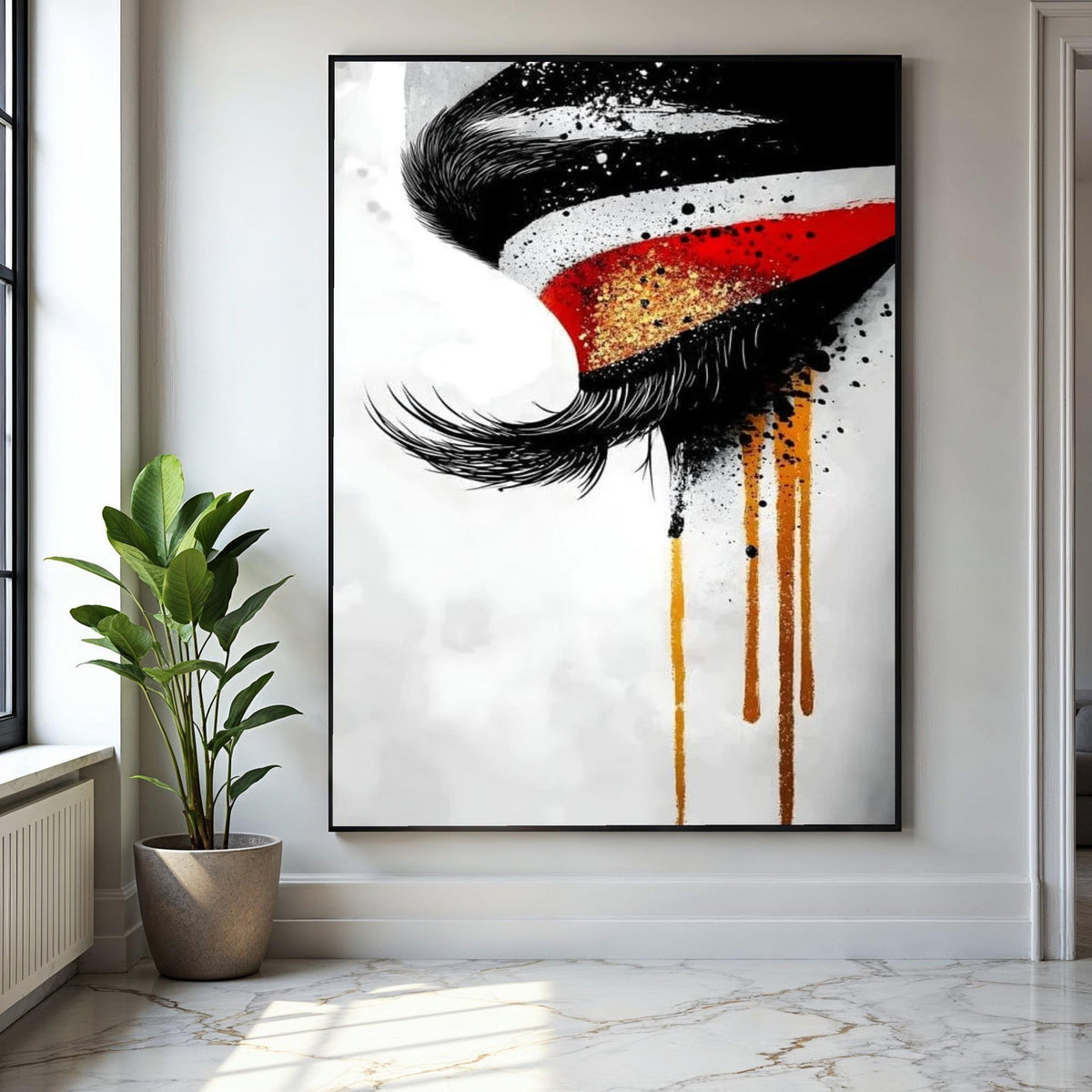 Abstract Eye Canvas Wall Art, Modern Expression Painting, Bold Red and Gold Accents, Contemporary Home Gift Art, Home Decor, Print