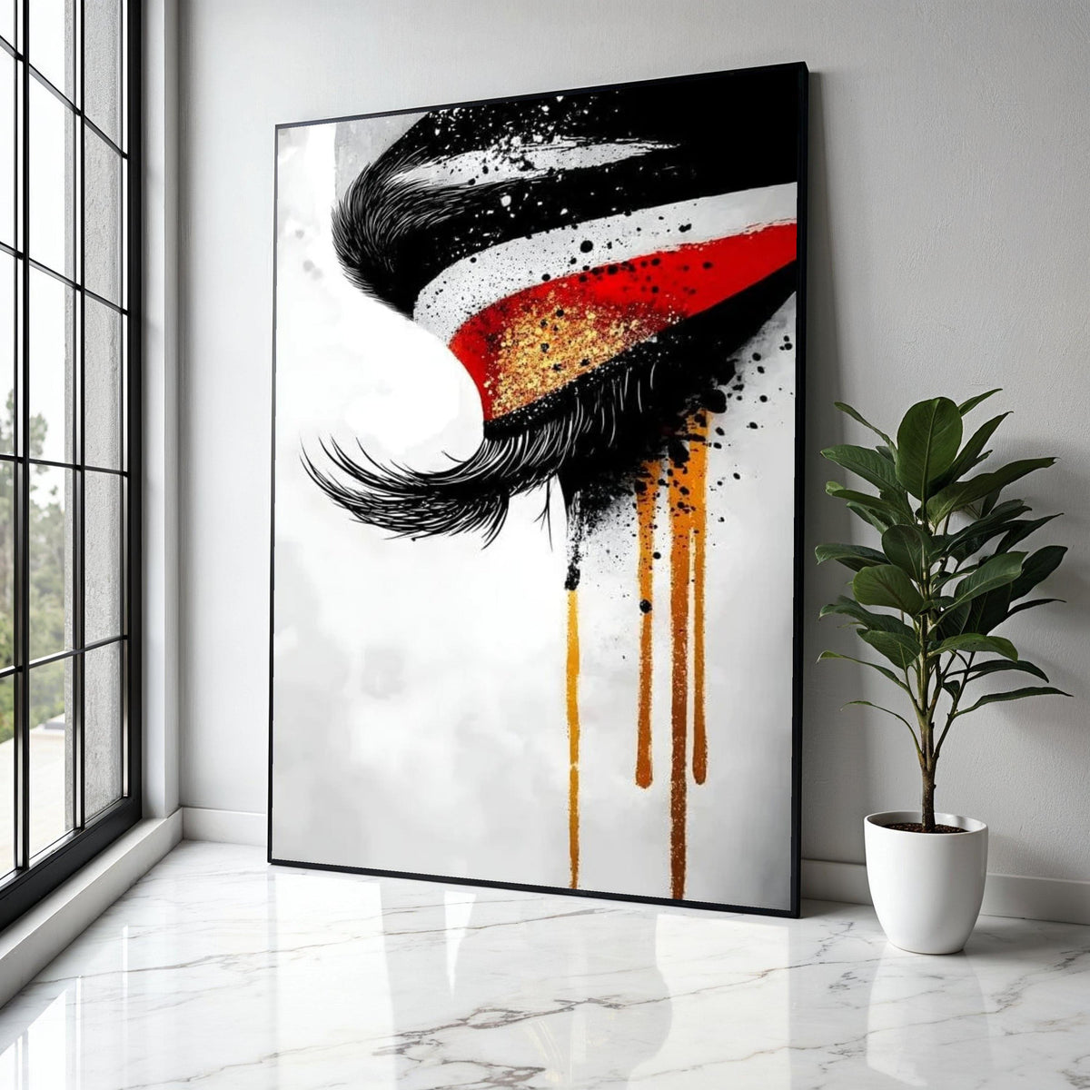 Abstract Eye Canvas Wall Art, Modern Expression Painting, Bold Red and Gold Accents, Contemporary Home Gift Art, Home Decor, Print