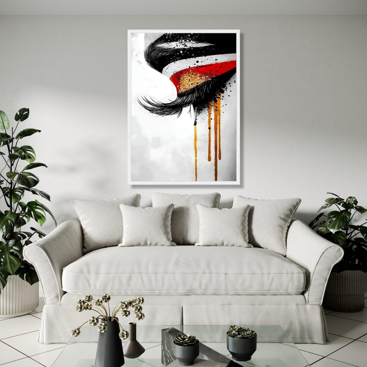 Abstract Eye Canvas Wall Art, Modern Expression Painting, Bold Red and Gold Accents, Contemporary Home Gift Art, Home Decor, Print