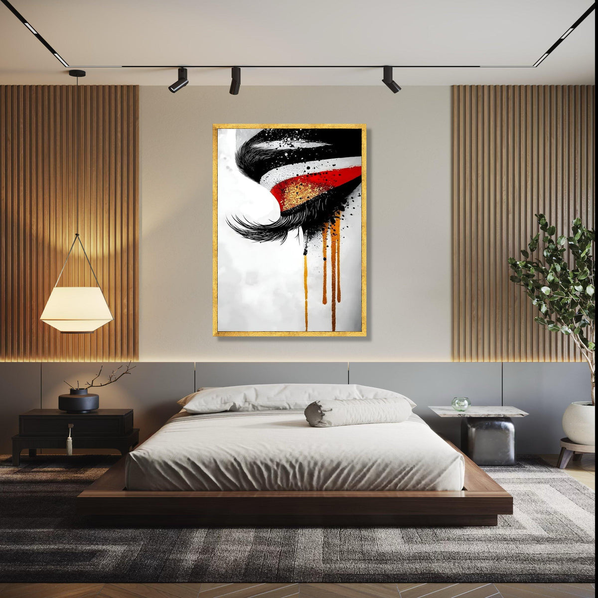 Abstract Eye Canvas Wall Art, Modern Expression Painting, Bold Red and Gold Accents, Contemporary Home Gift Art, Home Decor, Print