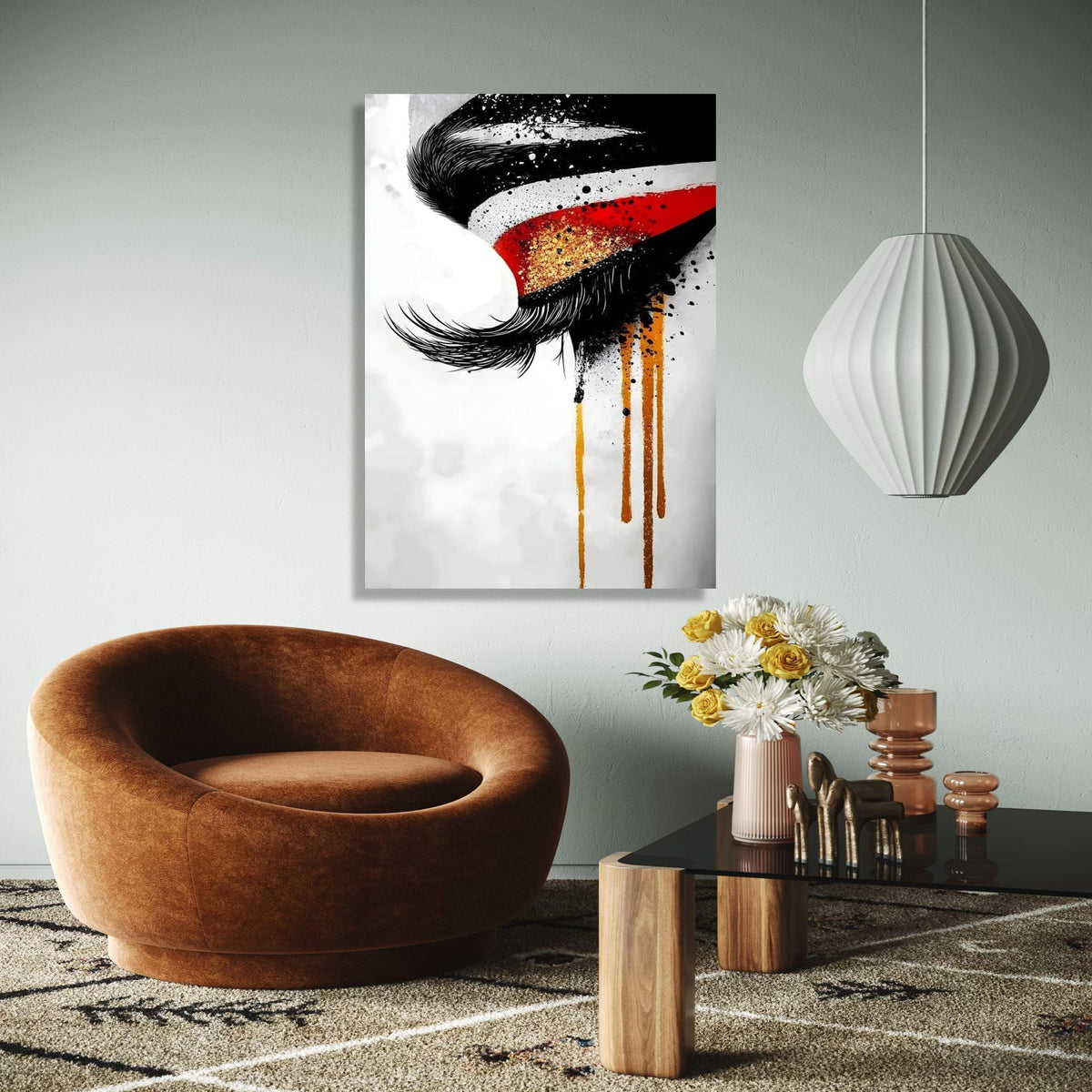 Abstract Eye Canvas Wall Art, Modern Expression Painting, Bold Red and Gold Accents, Contemporary Home Gift Art, Home Decor, Print