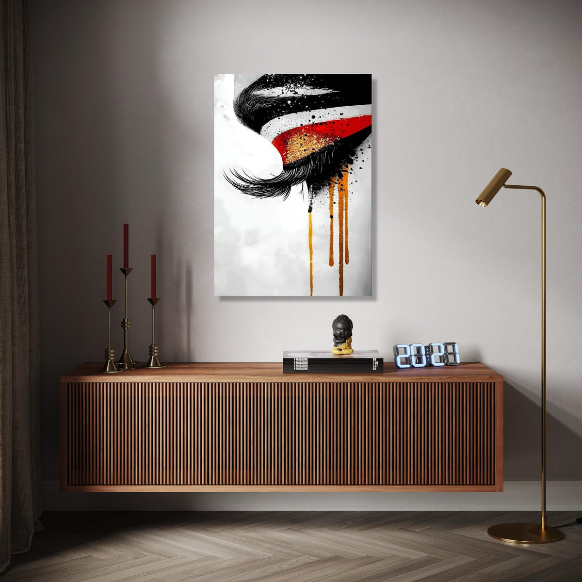 Abstract Eye Canvas Wall Art, Modern Expression Painting, Bold Red and Gold Accents, Contemporary Home Gift Art, Home Decor, Print