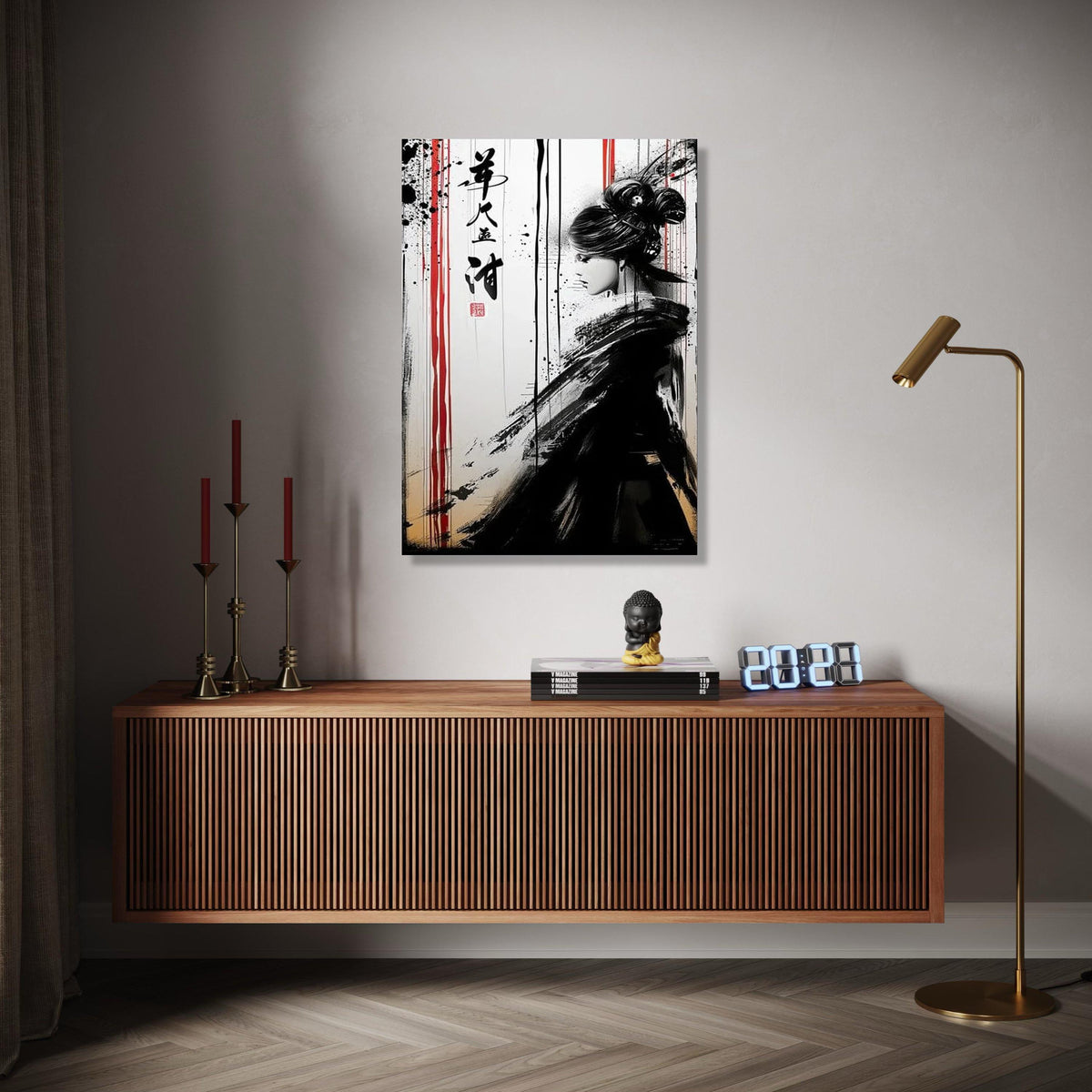 Asian Woman Ink Art Canvas, Black and White Japanese Style Wall Art, Modern Oriental Canvas Decor, Minimalist Gift Art, Home Decor, Print