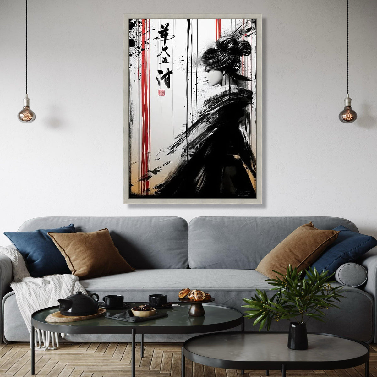 Asian Woman Ink Art Canvas, Black and White Japanese Style Wall Art, Modern Oriental Canvas Decor, Minimalist Gift Art, Home Decor, Print