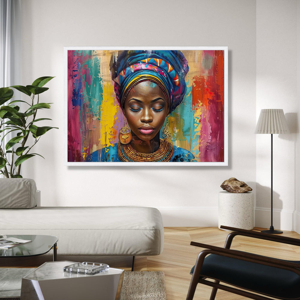 Vibrant African Woman Portrait Canvas, Colorful Headwrap Wall Art, Ethnic Beauty Painting, Modern Tribal Canvas Gift Art, Home Decor, Print