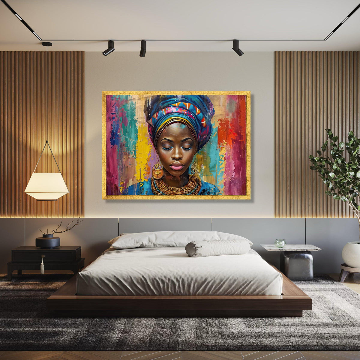 Vibrant African Woman Portrait Canvas, Colorful Headwrap Wall Art, Ethnic Beauty Painting, Modern Tribal Canvas Gift Art, Home Decor, Print