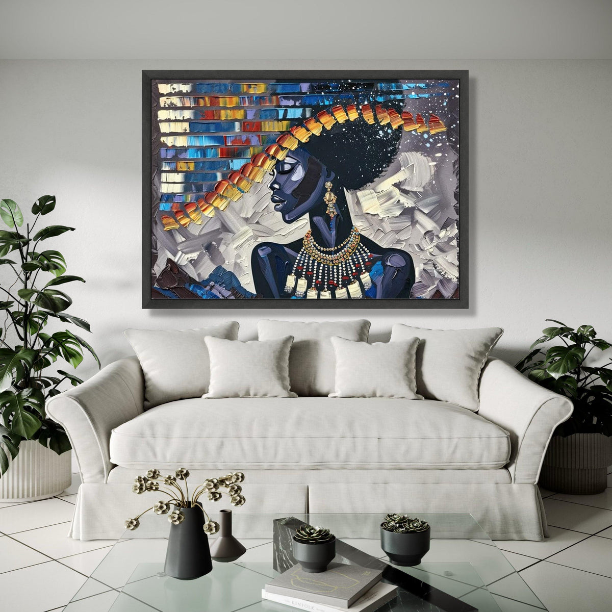 Bold Afrocentric Woman Canvas, Abstract Portrait, Modern Black Art Wall Decor, Vibrant Ethnic Wall Art, Home Gift Art, Home Decor, Print
