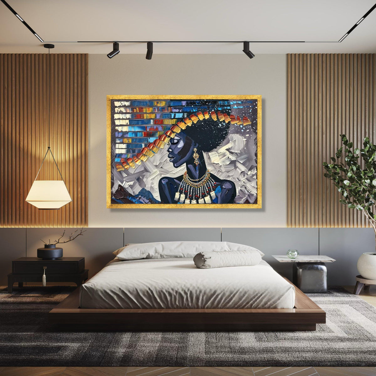 Bold Afrocentric Woman Canvas, Abstract Portrait, Modern Black Art Wall Decor, Vibrant Ethnic Wall Art, Home Gift Art, Home Decor, Print