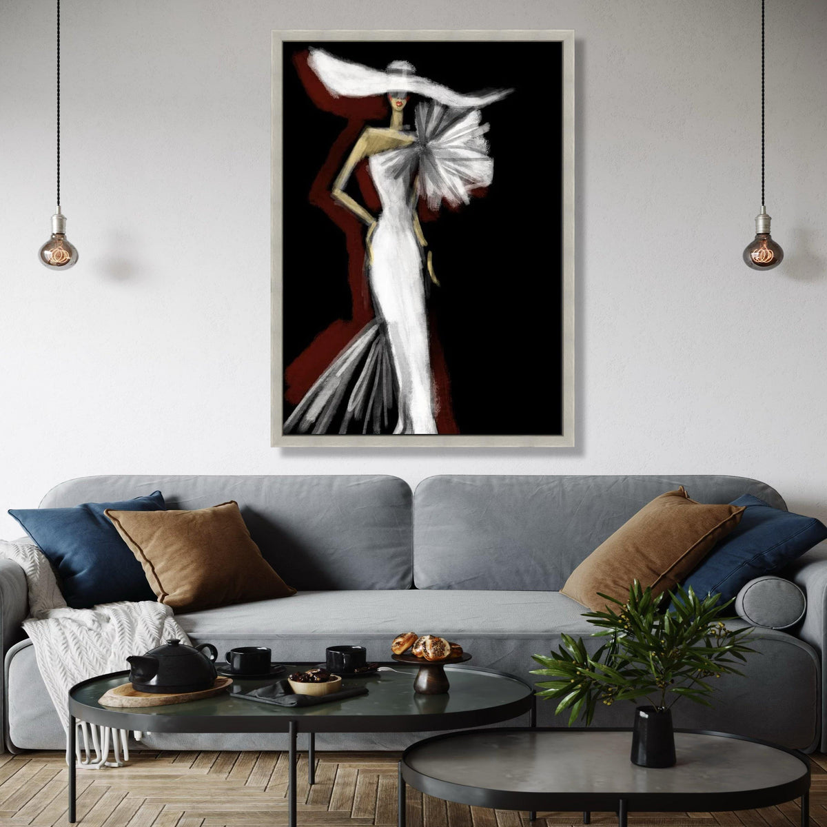 Elegant Fashion Illustration Canvas, Woman in White Gown Wall Art, Modern Glamour Decor, Chic Dress Silhouette Gift Art, Home Decor, Print