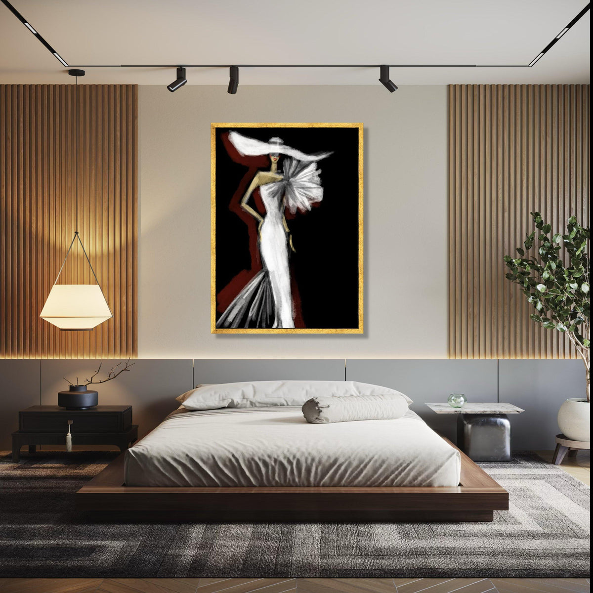 Elegant Fashion Illustration Canvas, Woman in White Gown Wall Art, Modern Glamour Decor, Chic Dress Silhouette Gift Art, Home Decor, Print