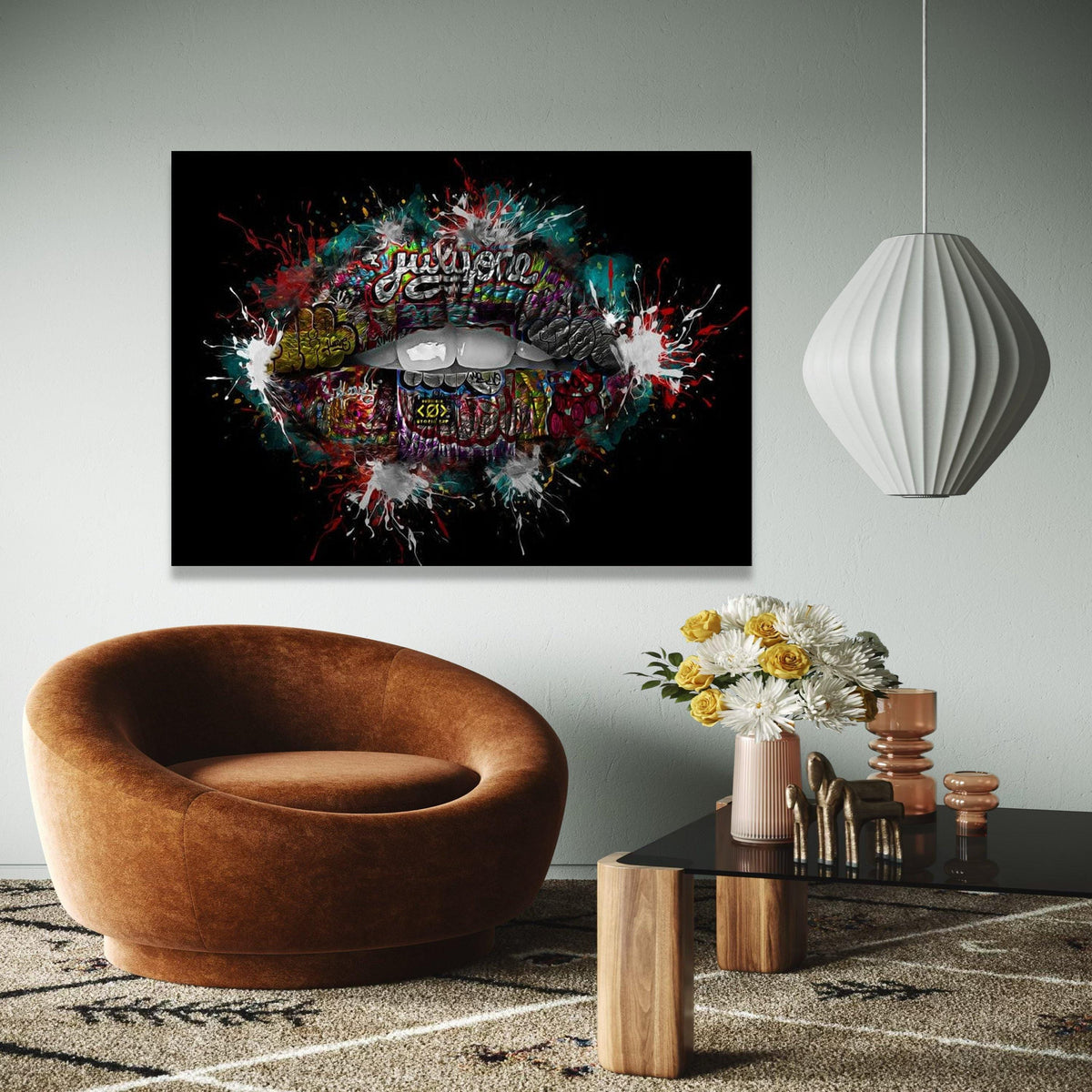 Abstract Graffiti Lips Canvas, Urban Street Art Wall Decor, Colorful Spray Paint Design, Modern Pop Art Canvas, Gift Art, Home Decor, Print