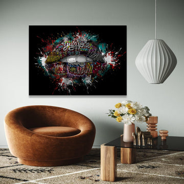 Abstract Graffiti Lips Canvas, Urban Street Art Wall Decor, Colorful Spray Paint Design, Modern Pop Art Canvas, Gift Art, Home Decor, Print