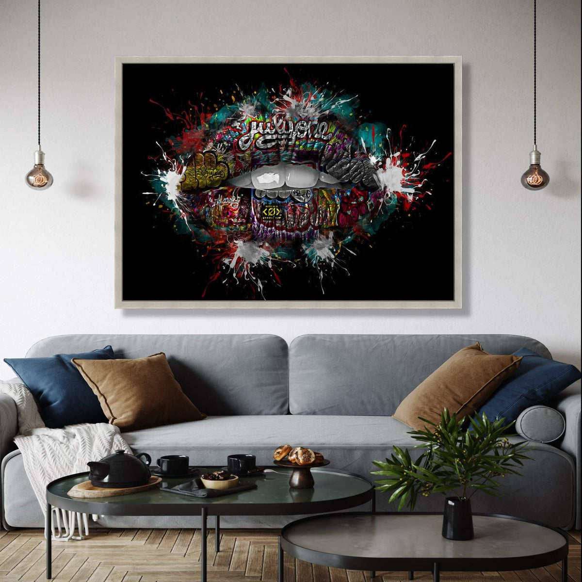 Abstract Graffiti Lips Canvas, Urban Street Art Wall Decor, Colorful Spray Paint Design, Modern Pop Art Canvas, Gift Art, Home Decor, Print