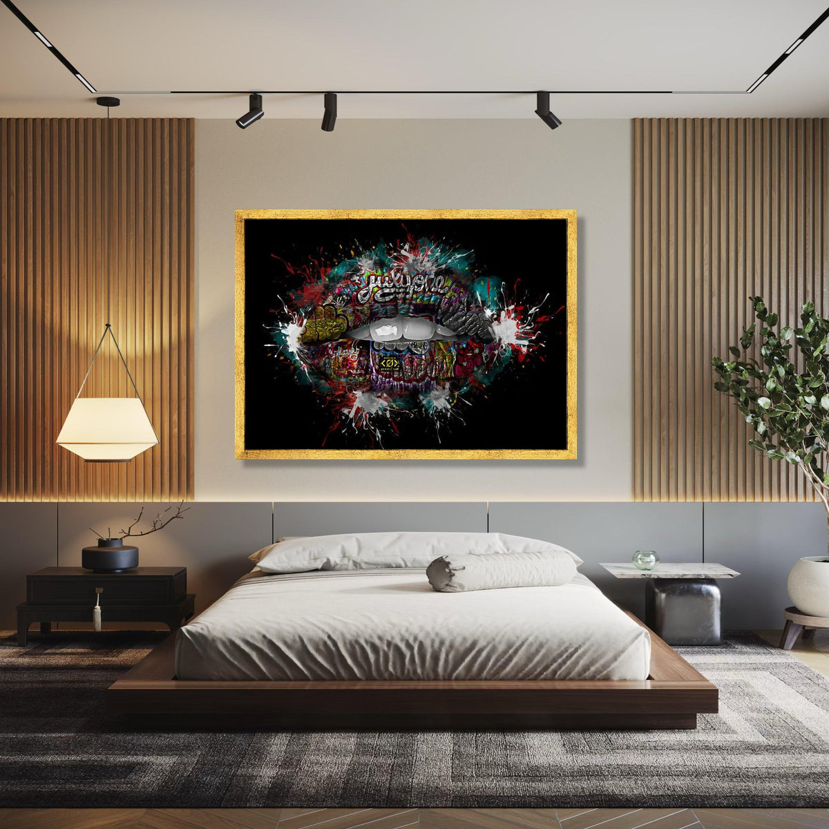 Abstract Graffiti Lips Canvas, Urban Street Art Wall Decor, Colorful Spray Paint Design, Modern Pop Art Canvas, Gift Art, Home Decor, Print
