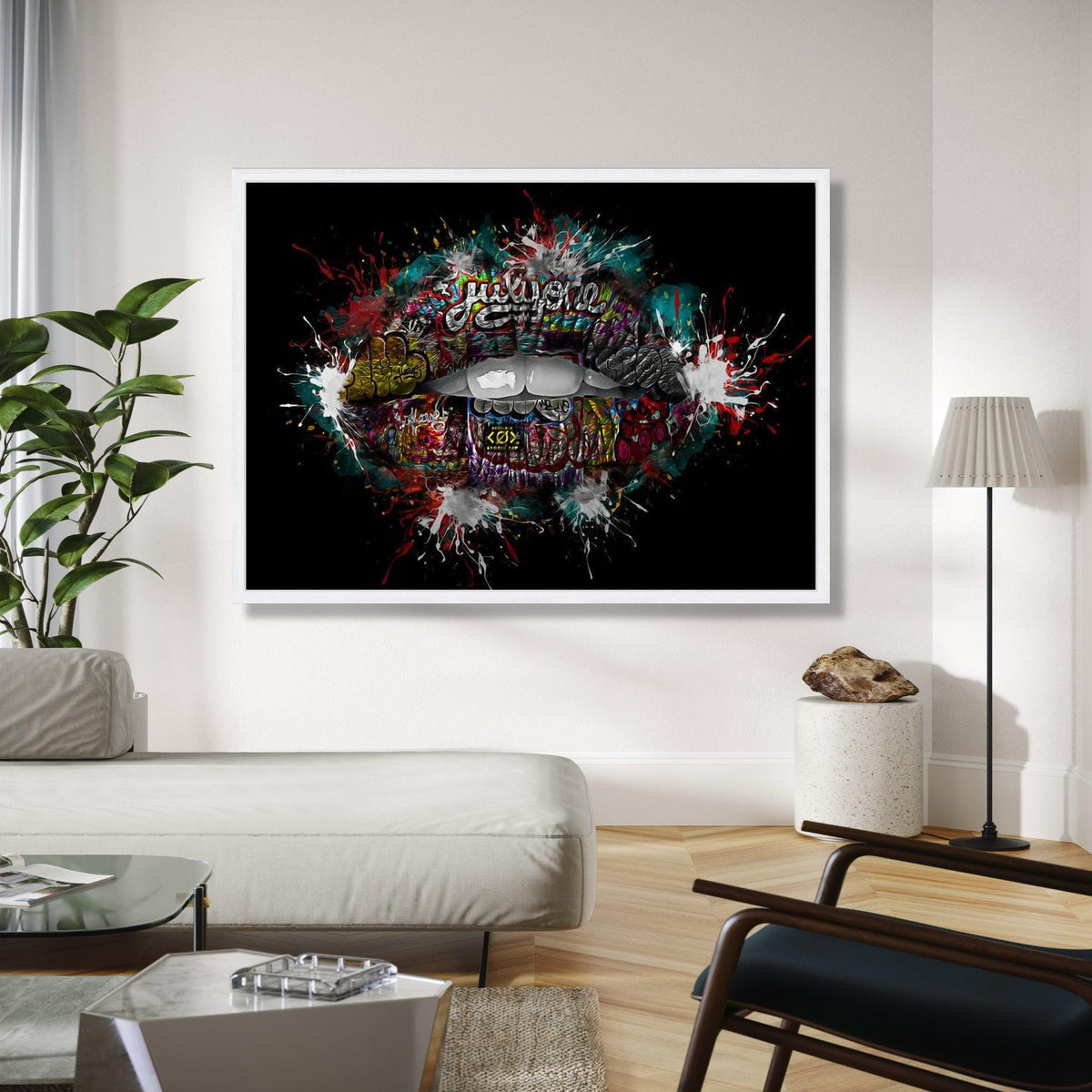 Abstract Graffiti Lips Canvas, Urban Street Art Wall Decor, Colorful Spray Paint Design, Modern Pop Art Canvas, Gift Art, Home Decor, Print