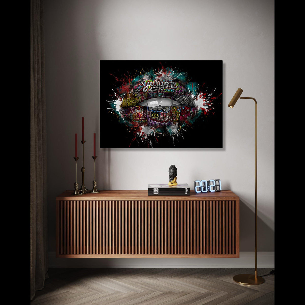 Abstract Graffiti Lips Canvas, Urban Street Art Wall Decor, Colorful Spray Paint Design, Modern Pop Art Canvas, Gift Art, Home Decor, Print