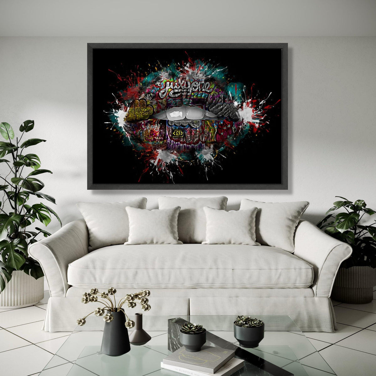 Abstract Graffiti Lips Canvas, Urban Street Art Wall Decor, Colorful Spray Paint Design, Modern Pop Art Canvas, Gift Art, Home Decor, Print
