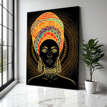 Vibrant African Woman Portrait Canvas, Ethnic Headwrap Wall Art, Tribal Face Painting Decor, Bold Colorful Gift Art, Home Decor, Print