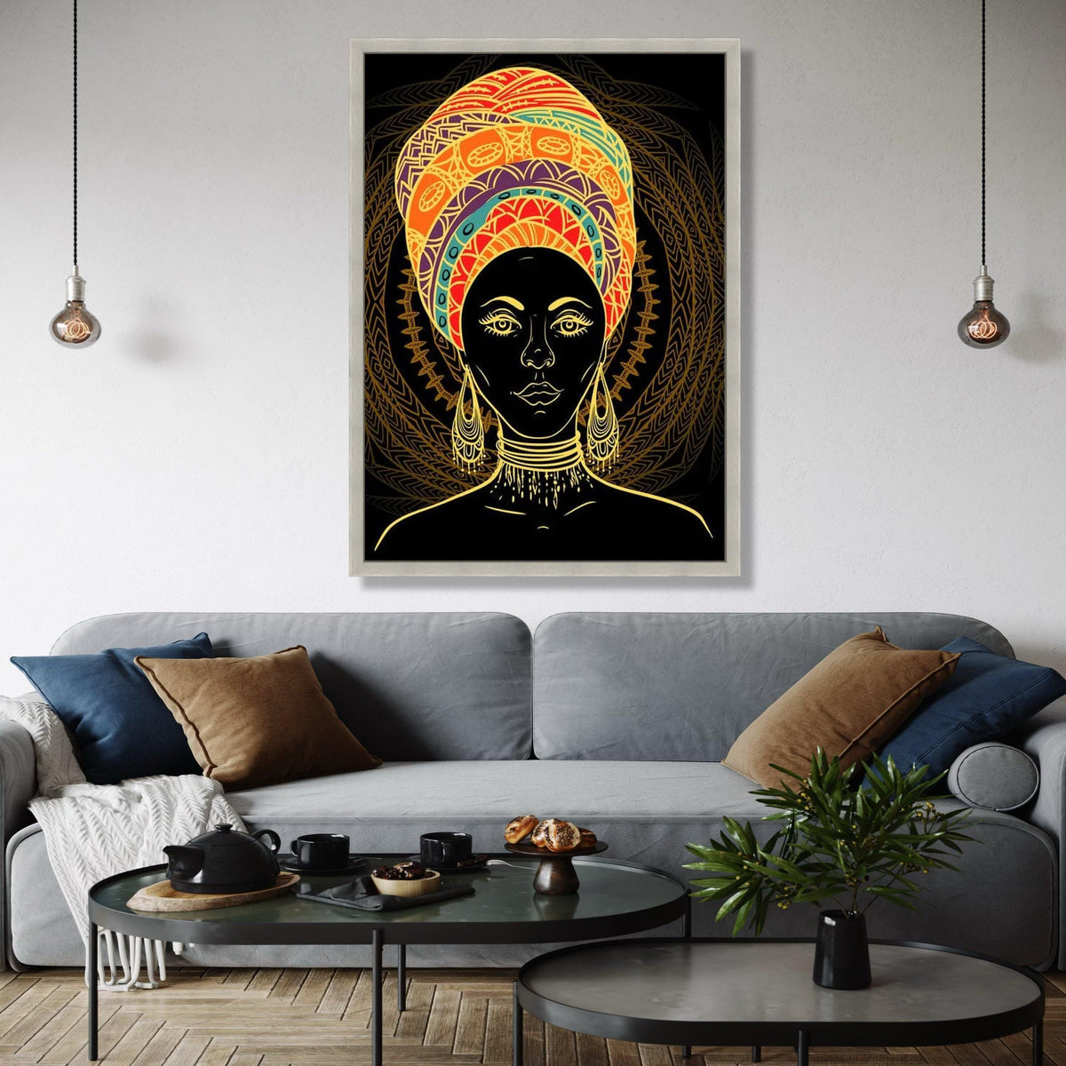 Vibrant African Woman Portrait Canvas, Ethnic Headwrap Wall Art, Tribal Face Painting Decor, Bold Colorful Gift Art, Home Decor, Print