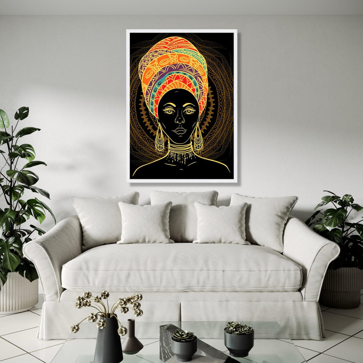 Vibrant African Woman Portrait Canvas, Ethnic Headwrap Wall Art, Tribal Face Painting Decor, Bold Colorful Gift Art, Home Decor, Print