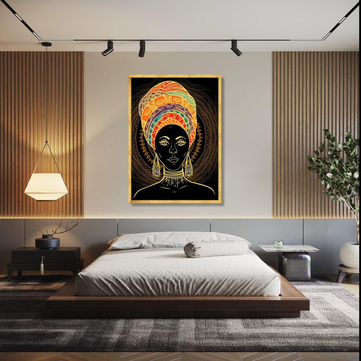 Vibrant African Woman Portrait Canvas, Ethnic Headwrap Wall Art, Tribal Face Painting Decor, Bold Colorful Gift Art, Home Decor, Print