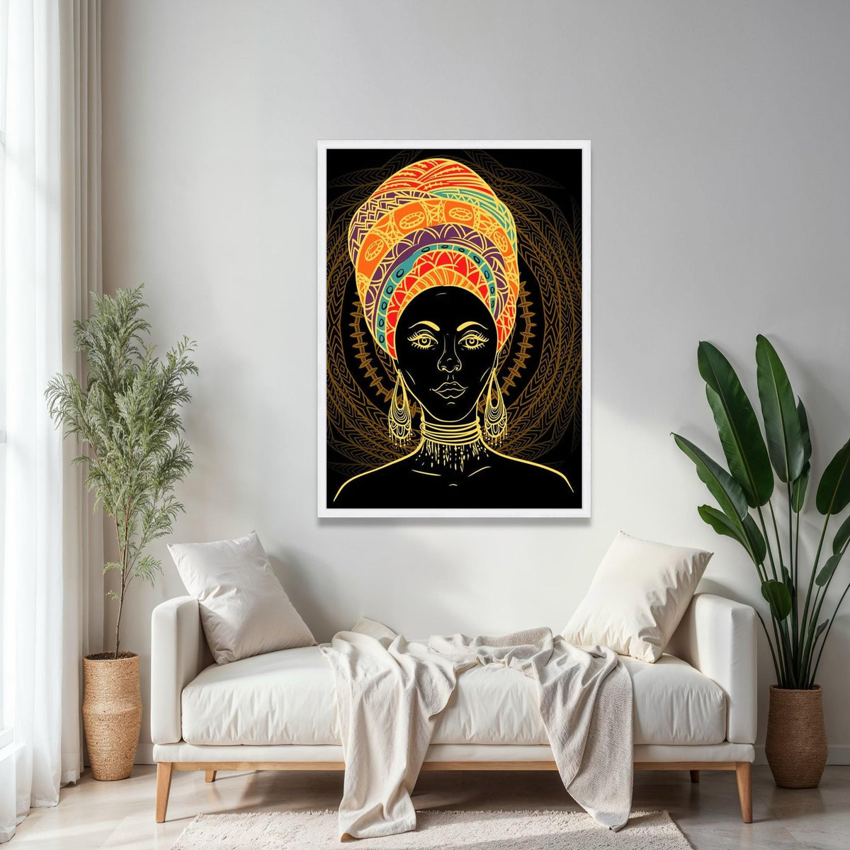 Vibrant African Woman Portrait Canvas, Ethnic Headwrap Wall Art, Tribal Face Painting Decor, Bold Colorful Gift Art, Home Decor, Print