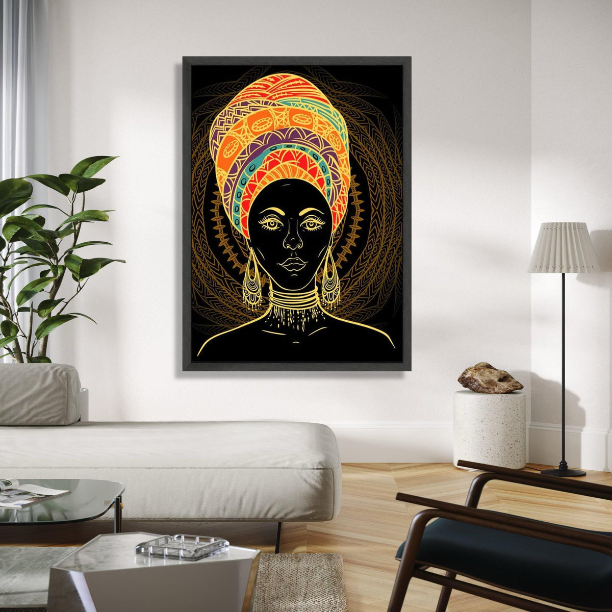 Vibrant African Woman Portrait Canvas, Ethnic Headwrap Wall Art, Tribal Face Painting Decor, Bold Colorful Gift Art, Home Decor, Print