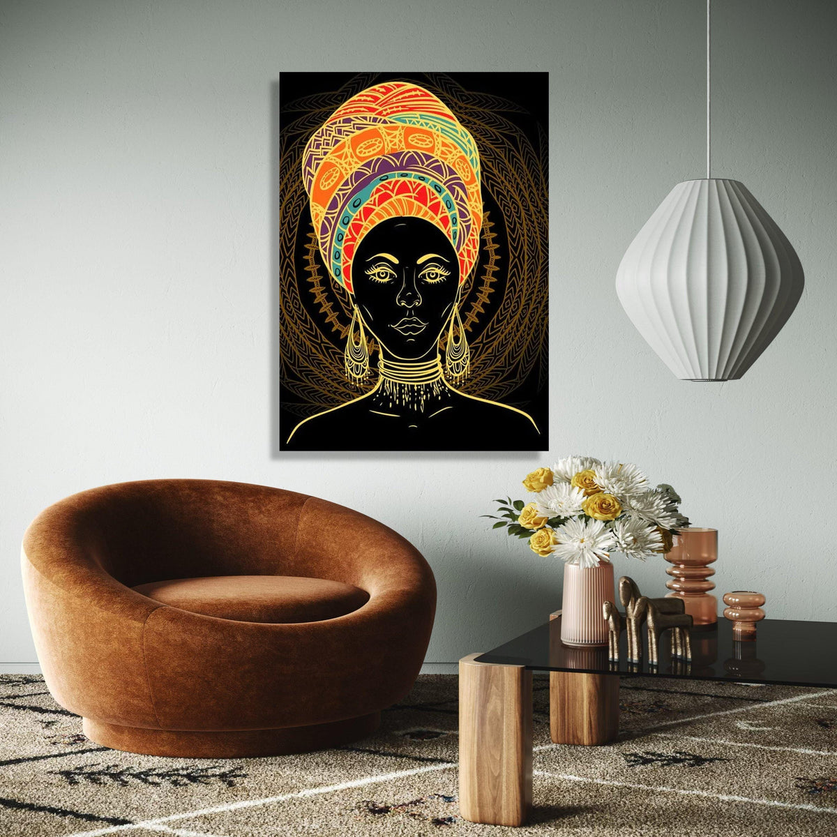 Vibrant African Woman Portrait Canvas, Ethnic Headwrap Wall Art, Tribal Face Painting Decor, Bold Colorful Gift Art, Home Decor, Print