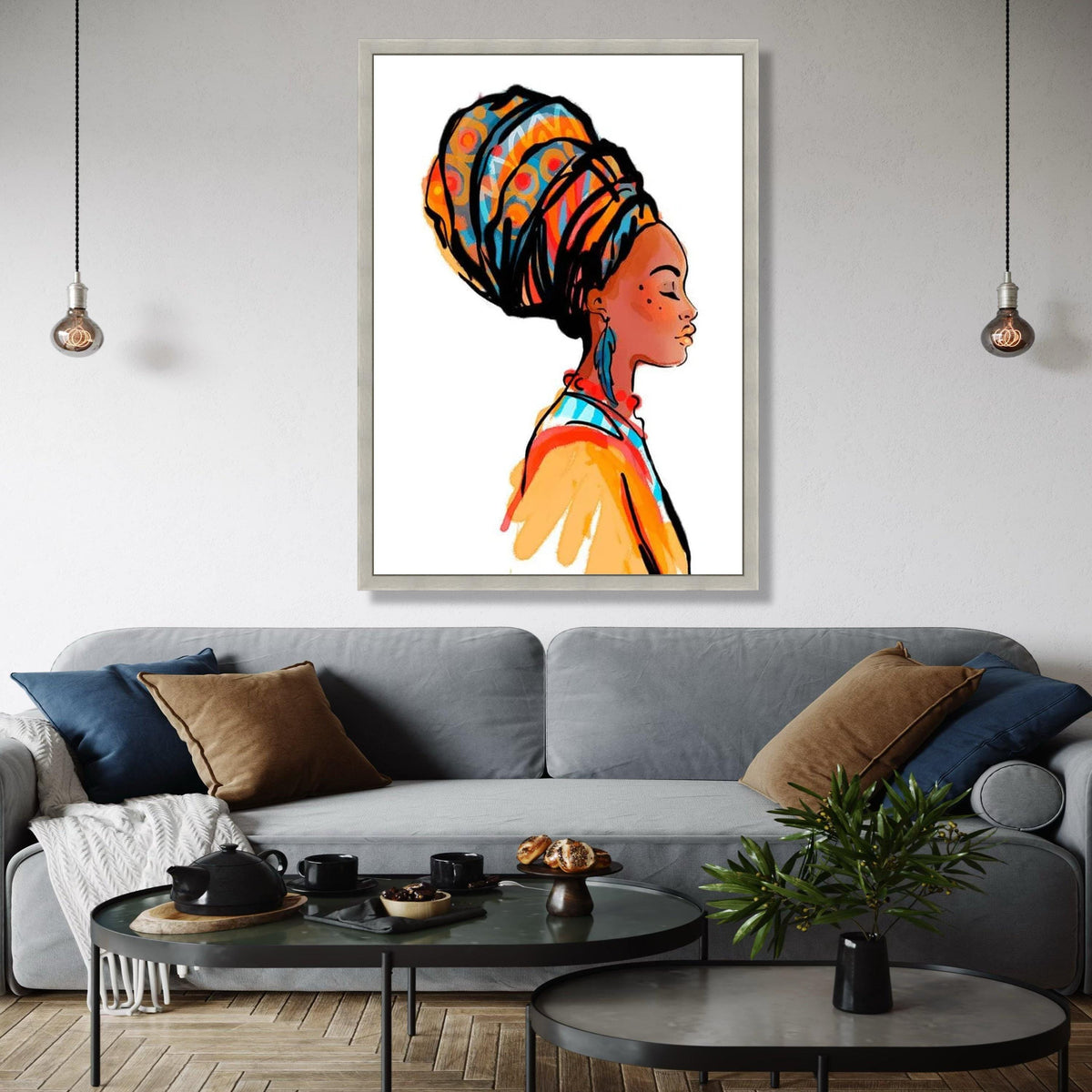 African Woman Profile Canvas, Colorful Headwrap Wall Art, Ethnic Female Portrait Canvas, Modern Cultural Gift Art, Home Decor, Print