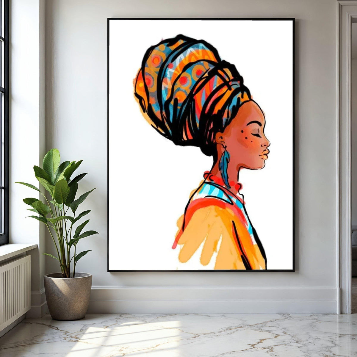 African Woman Profile Canvas, Colorful Headwrap Wall Art, Ethnic Female Portrait Canvas, Modern Cultural Gift Art, Home Decor, Print