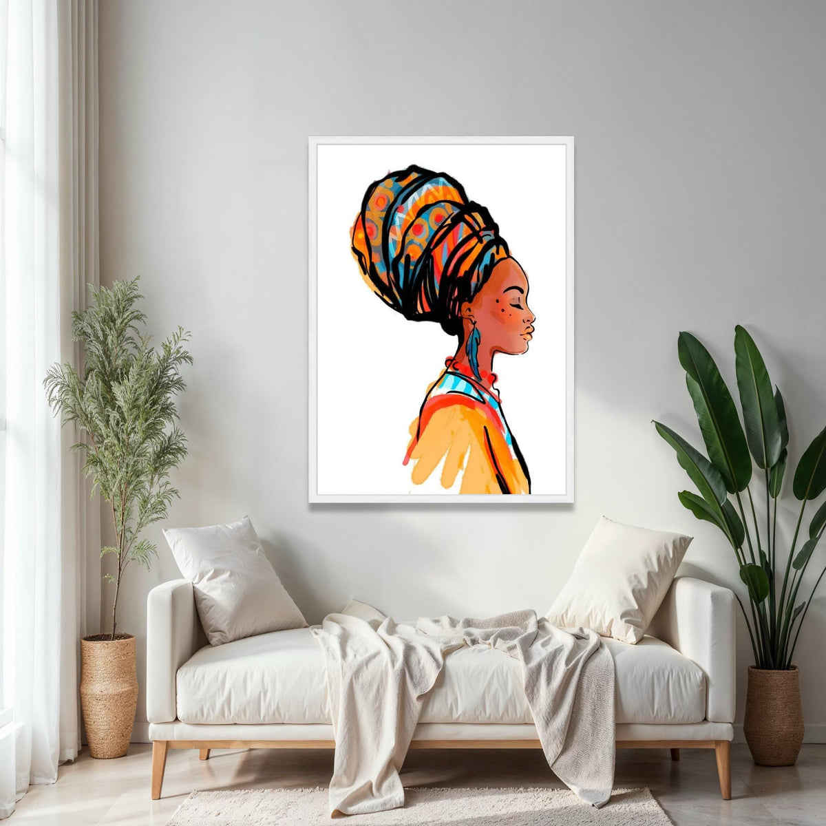African Woman Profile Canvas, Colorful Headwrap Wall Art, Ethnic Female Portrait Canvas, Modern Cultural Gift Art, Home Decor, Print