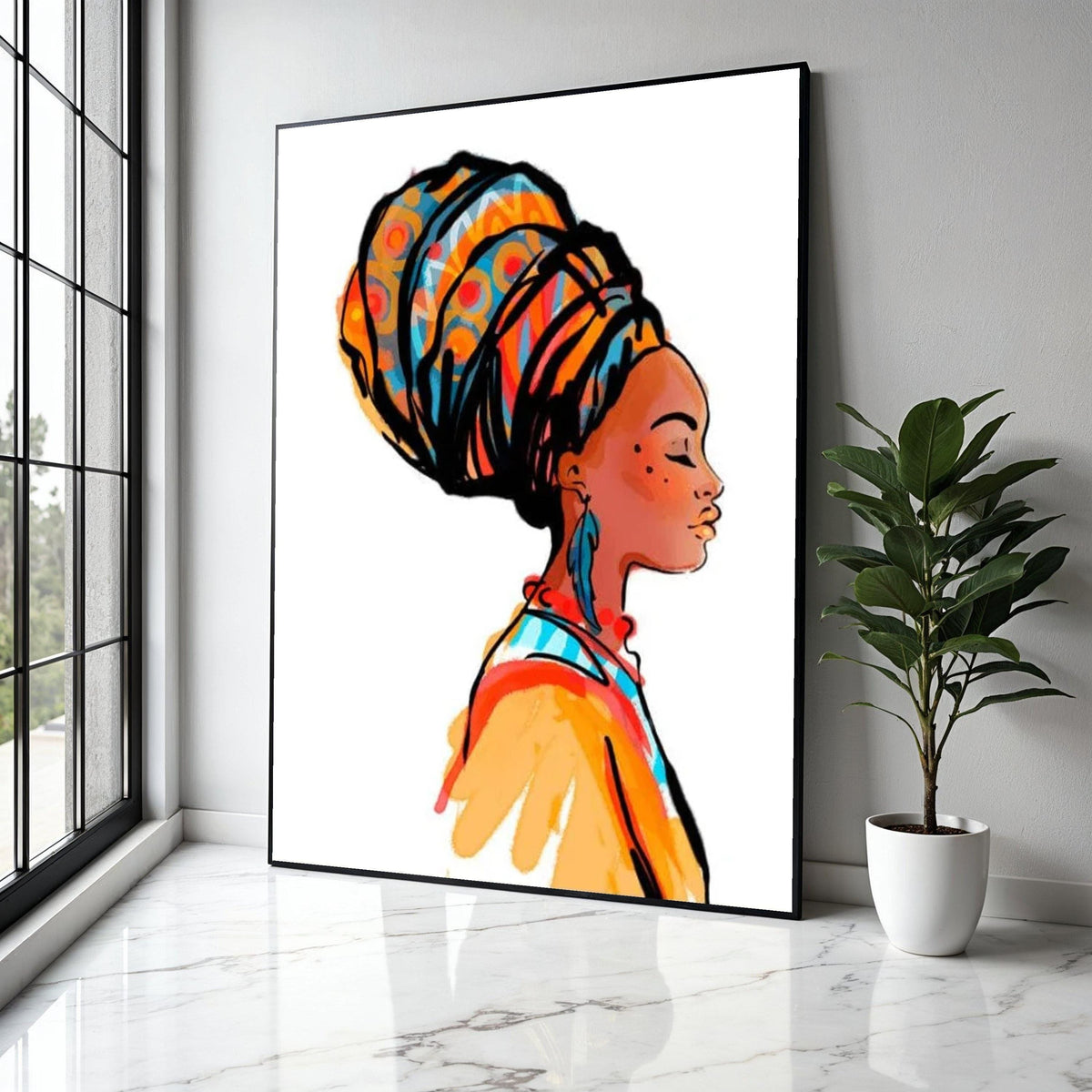 African Woman Profile Canvas, Colorful Headwrap Wall Art, Ethnic Female Portrait Canvas, Modern Cultural Gift Art, Home Decor, Print