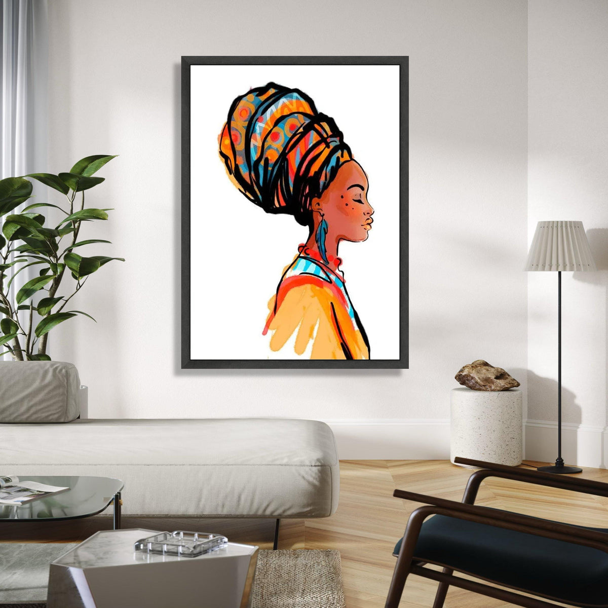 African Woman Profile Canvas, Colorful Headwrap Wall Art, Ethnic Female Portrait Canvas, Modern Cultural Gift Art, Home Decor, Print