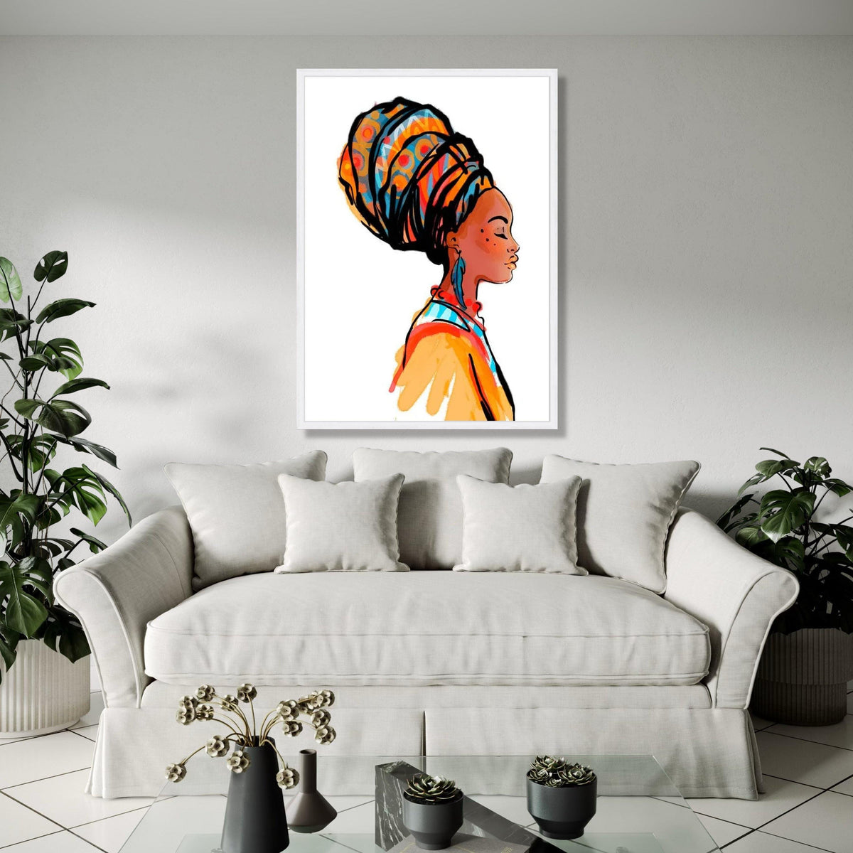African Woman Profile Canvas, Colorful Headwrap Wall Art, Ethnic Female Portrait Canvas, Modern Cultural Gift Art, Home Decor, Print