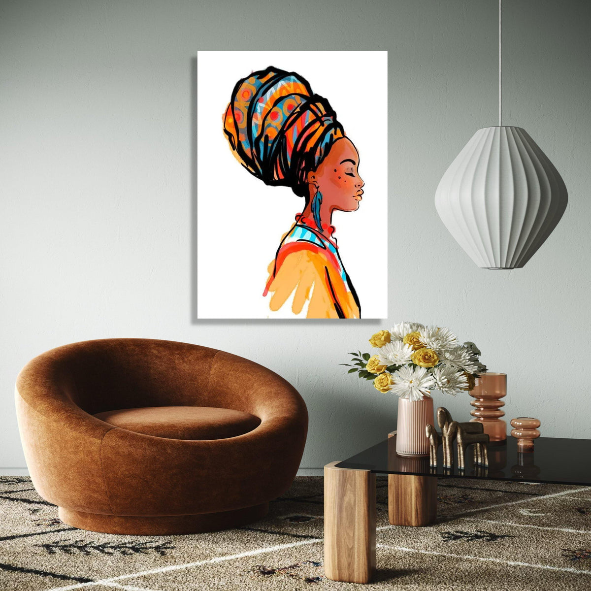African Woman Profile Canvas, Colorful Headwrap Wall Art, Ethnic Female Portrait Canvas, Modern Cultural Gift Art, Home Decor, Print