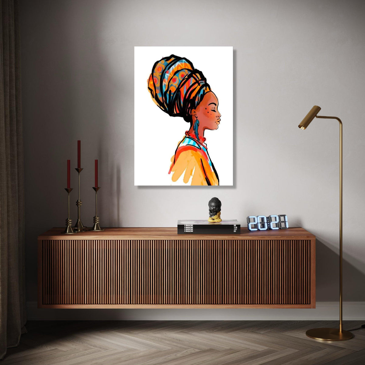 African Woman Profile Canvas, Colorful Headwrap Wall Art, Ethnic Female Portrait Canvas, Modern Cultural Gift Art, Home Decor, Print