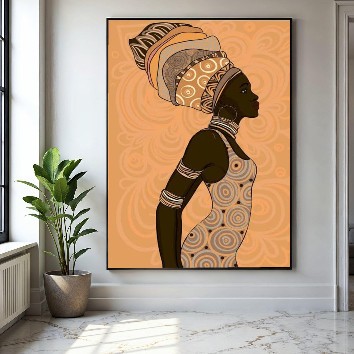 Elegant African Woman Profile Canvas, Ethnic Headwrap Art, African Culture Wall Decor, Modern Tribal Canvas, Gift Art, Home Decor, Print