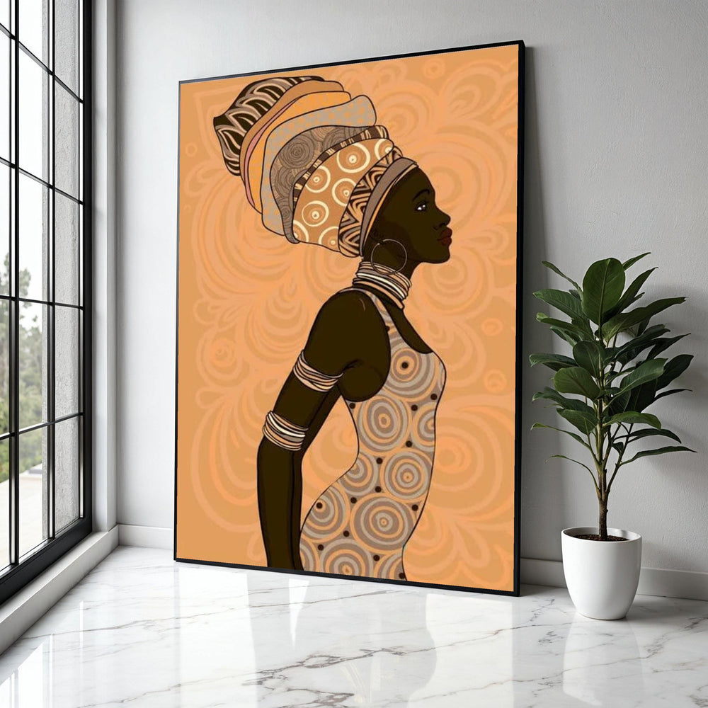 Elegant African Woman Profile Canvas, Ethnic Headwrap Art, African Culture Wall Decor, Modern Tribal Canvas, Gift Art, Home Decor, Print
