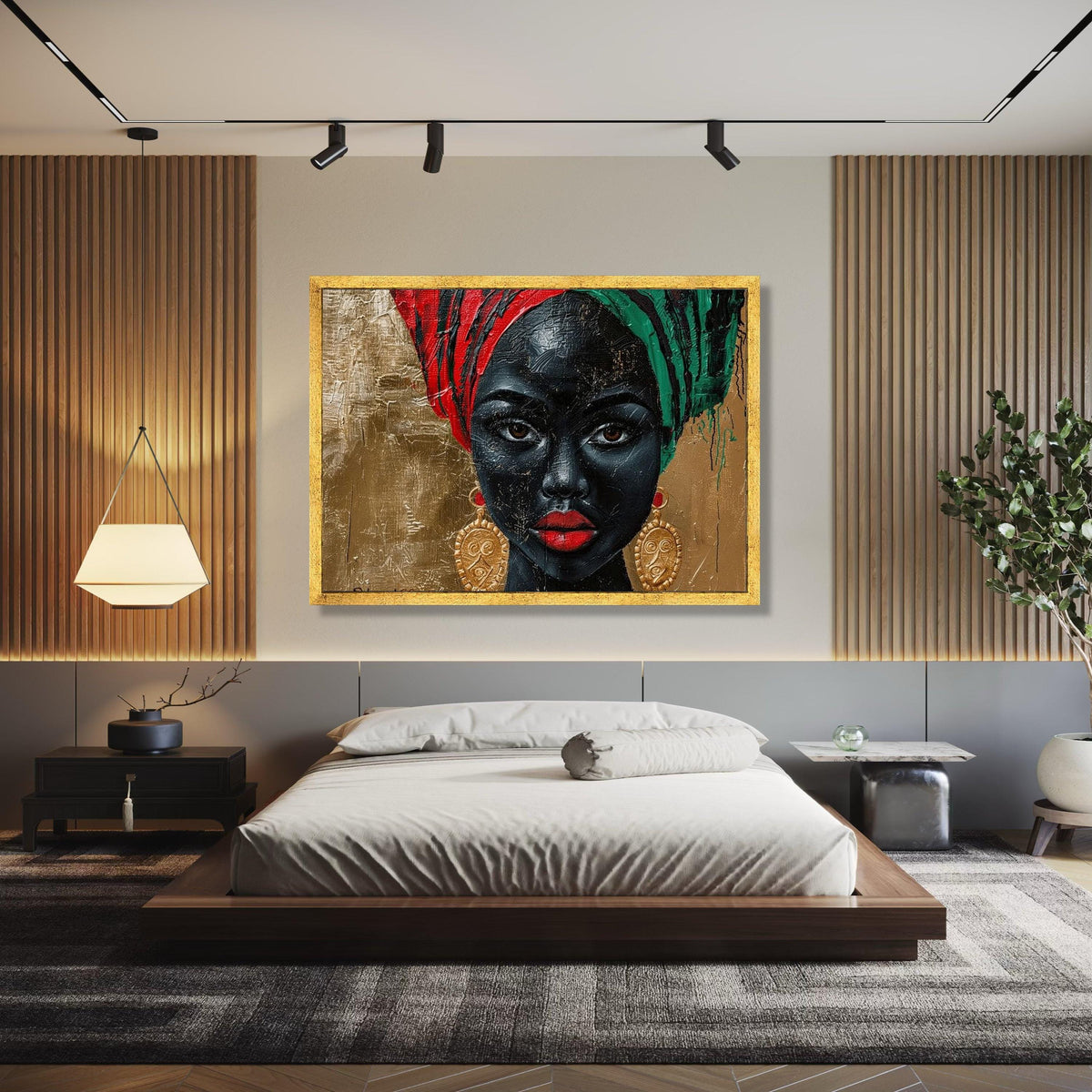 Elegant African Woman Portrait Canvas, Bold Colorful Headwrap Wall Art, Face Painting Canvas, Modern Ethnic Home Gift Art, Home Decor, Print
