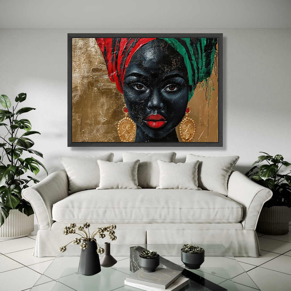 Elegant African Woman Portrait Canvas, Bold Colorful Headwrap Wall Art, Face Painting Canvas, Modern Ethnic Home Gift Art, Home Decor, Print