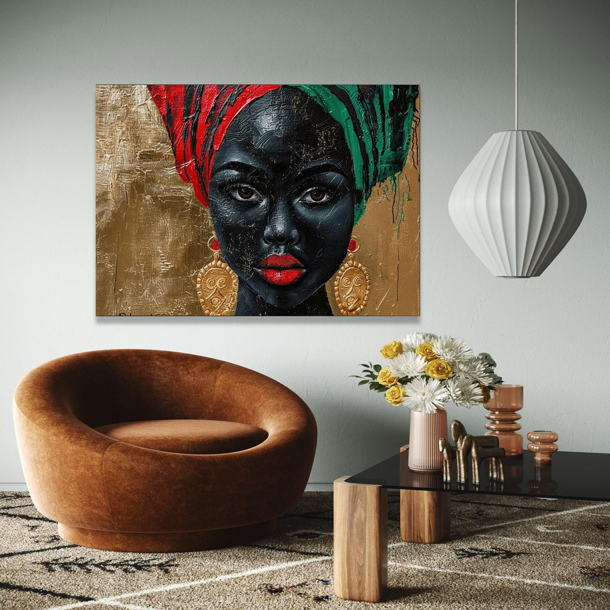 Elegant African Woman Portrait Canvas, Bold Colorful Headwrap Wall Art, Face Painting Canvas, Modern Ethnic Home Gift Art, Home Decor, Print