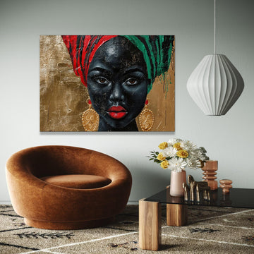 Elegant African Woman Portrait Canvas, Bold Colorful Headwrap Wall Art, Face Painting Canvas, Modern Ethnic Home Gift Art, Home Decor, Print