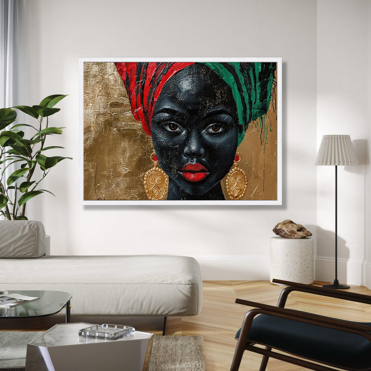Elegant African Woman Portrait Canvas, Bold Colorful Headwrap Wall Art, Face Painting Canvas, Modern Ethnic Home Gift Art, Home Decor, Print