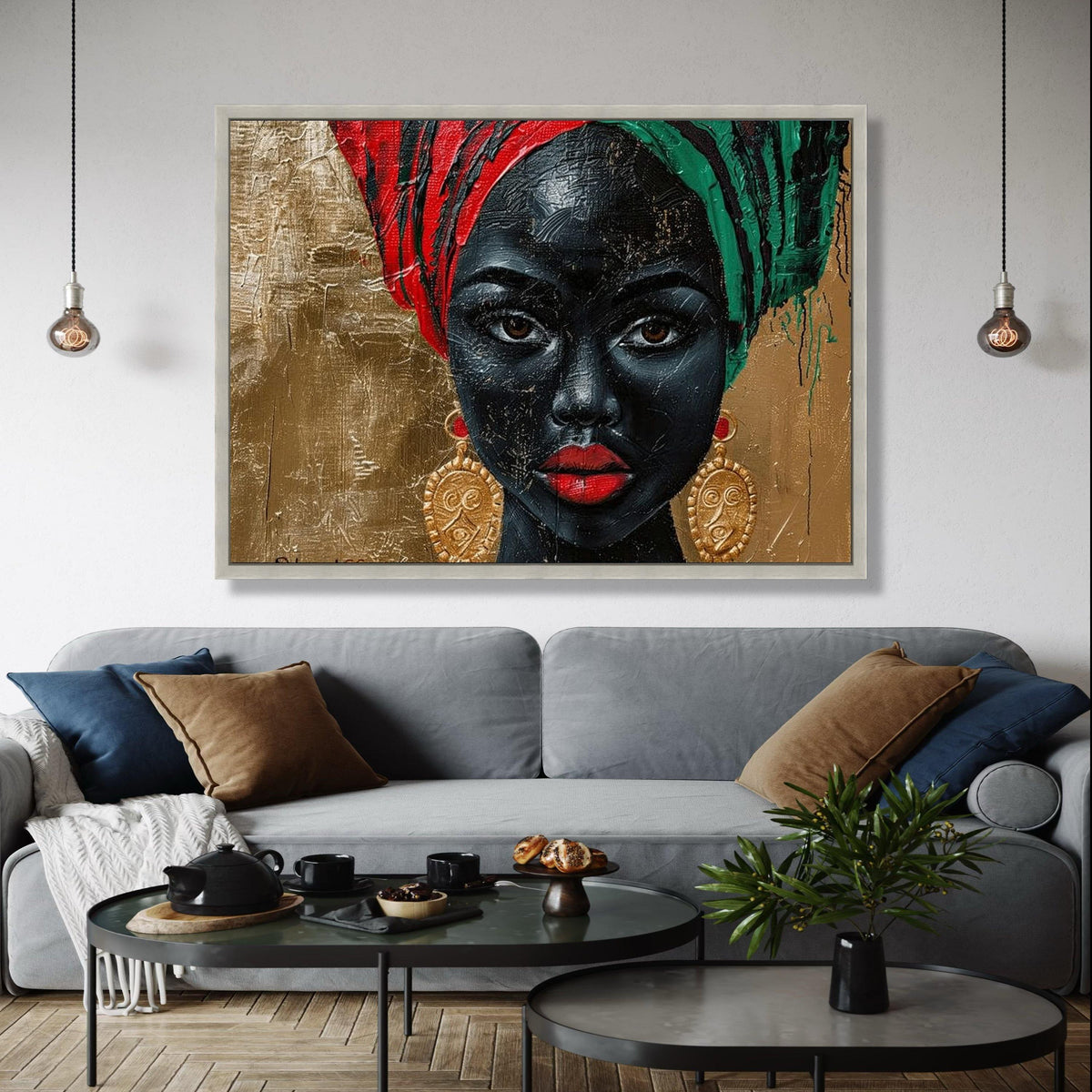 Elegant African Woman Portrait Canvas, Bold Colorful Headwrap Wall Art, Face Painting Canvas, Modern Ethnic Home Gift Art, Home Decor, Print