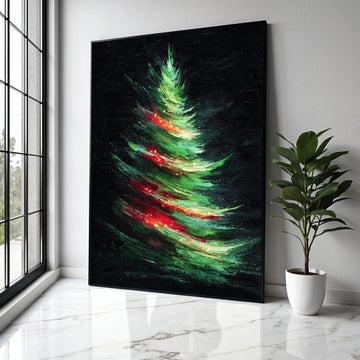 Abstract Christmas Tree Canvas, Holiday Wall Art, Modern Festive Decoration, Vibrant Green Red Tree Painting, Gift Art, Home Decor, Print