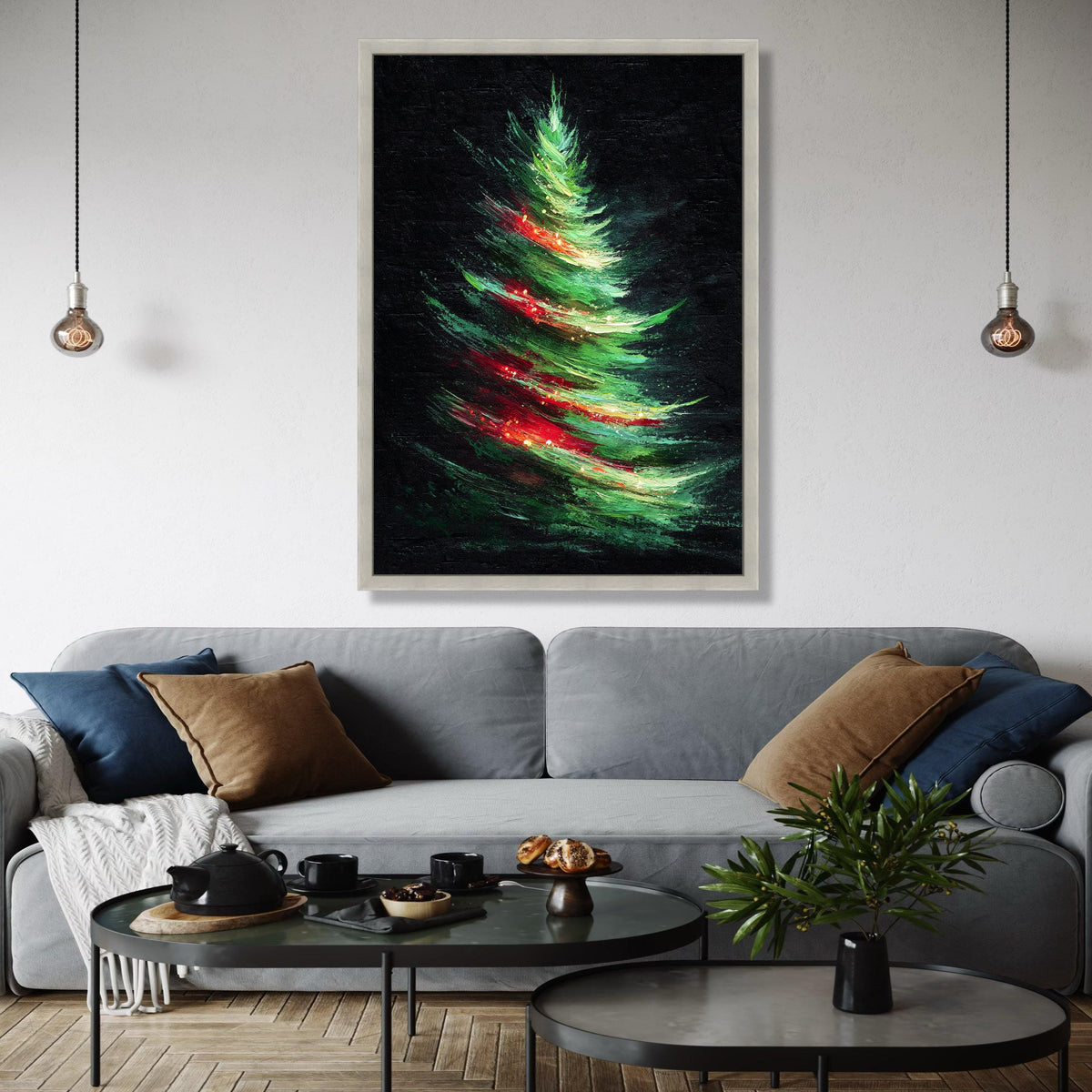 Abstract Christmas Tree Canvas, Holiday Wall Art, Modern Festive Decoration, Vibrant Green Red Tree Painting, Gift Art, Home Decor, Print