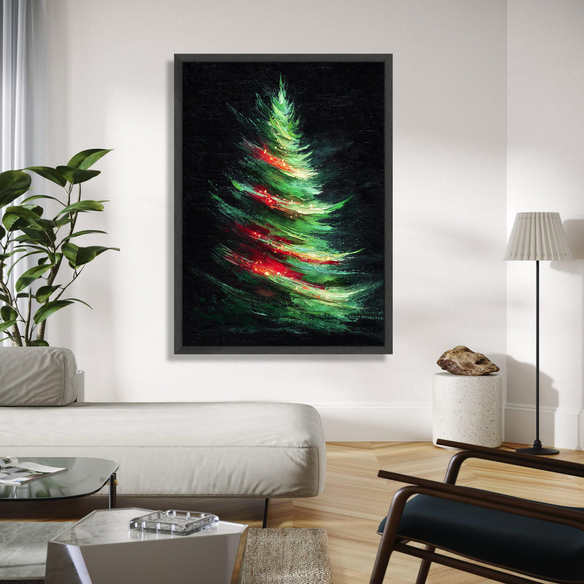 Abstract Christmas Tree Canvas, Holiday Wall Art, Modern Festive Decoration, Vibrant Green Red Tree Painting, Gift Art, Home Decor, Print
